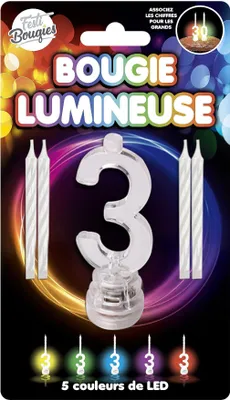 Obrázek produktu pro LED svíčka číslo 3 dekorace na dort 4 kusy barevné - jedna velikost
