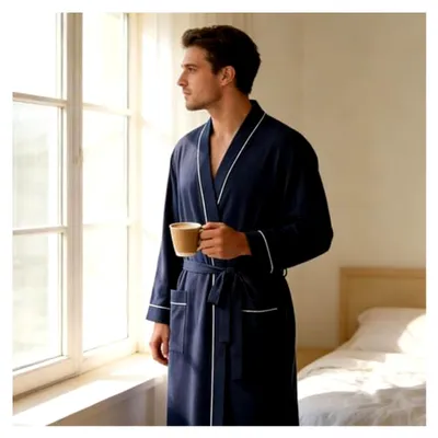 Produktbild von Bademantel für Herren aus Baumwolle, lang mit Tasche, weich und hautfreundlich, ideal für Spa und Sauna, Morgenmantel und Loungewear (Dunkelgrün, XXL/3XL)