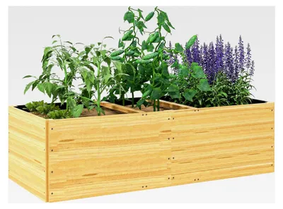 Produktbild von Hochbeet aus Holz mit 3 Pflanzzonen, Gartenbeet 140 x 60 x 40 cm für Gemüse, Blumen und Pflanzen