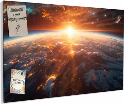 Produktbild von Magnettafel 90x60cm magnetisch & beschreibbar Metall-Board - Sonnenaufgang Erde