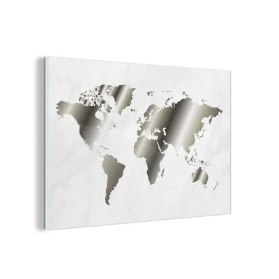 Obrázok produktu pre MuchoWow® Sklenené obrazy - Obrazy na stenu - Foto na skle Mapa sveta - Čiernobiela - Mramor 90x60cm Nástenná dekorácia zo skla - akrylový sklenený obraz -