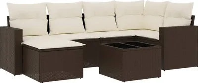 Immagine prodotto di vidaXL Set di divani da giardino 7 pezzi con cuscini in polirattan marrone