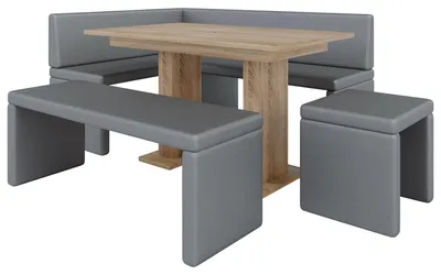Obrázek produktu pro Rohová lavice AKIKO METAL se stolem a lavicemi 168x128 vlevo - rohová skupina lavic pro vaši jídelnu, moderní kuchyni, posezení, jídelní kout. Ideální do kuchyně, kanceláře a recepce