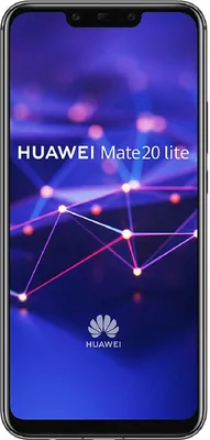 A Huawei Mate 20 Lite smartphone displayed on a blue and purple abstract background.