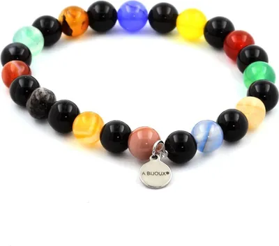 Immagine prodotto di Bracciale di perle di agata multicolore + agata nera 8 mm