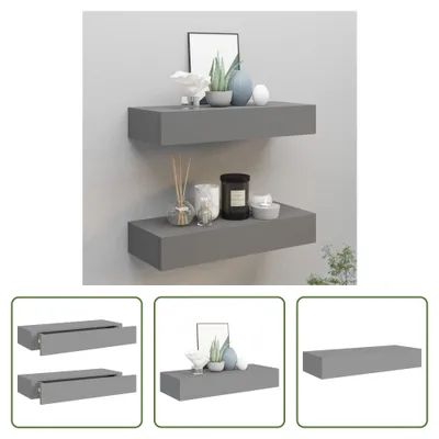 Immagine prodotto di The Living Store Mensole a muro con cassetti 2 pz. Grigio 60x23,5x10 cm MDF