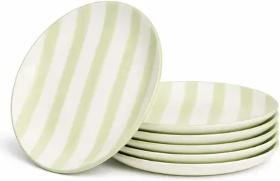 Image de Assiette de petit-déjeuner verte et blanche, 19 cm, lot de 6, idéale pour le petit-déjeuner et les desserts