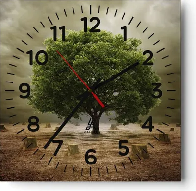 Produktbild von Wanduhr - Quadrat - Glasuhr - Baum Feld Umwelt - 30x30cm - Schleichendes Uhrwerk - Lautlos - zum Aufhängen bereit - Dekoration Modern - Wanddekoration aus Glas - C4AC30x30-2727