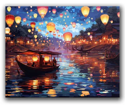Immagine prodotto di Kit per dipingere per adulti, paesaggio, "Laternensee", 40x50 cm, fai da te, set per la creazione di dipinti a olio, decorazione da parete