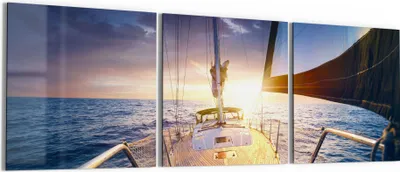 Produktbild von DEQORI Glasbild Echtglas 3x50x50 cm 'Segelboot jagt Abendsonne' Wandbilder XXL groß