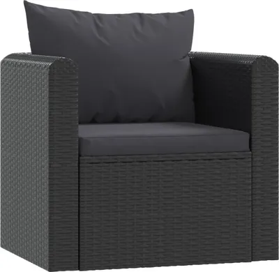 Image de vidaXL Fauteuil avec coussins Poly Rattan Noir