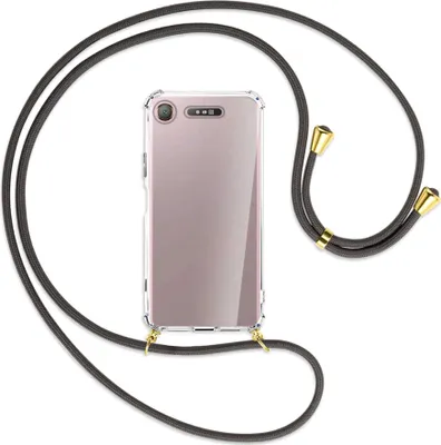 Produktbild von Handykette Backcover-Schutzhülle mit Band (Metall goldfarben) für Sony Xperia XZ1 - dunkelgrau