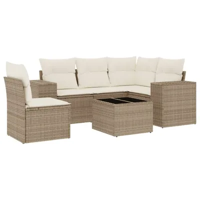 Produktbild von vidaXL 6-tlg. Garten-Sofagarnitur mit Kissen Beige Poly Rattan