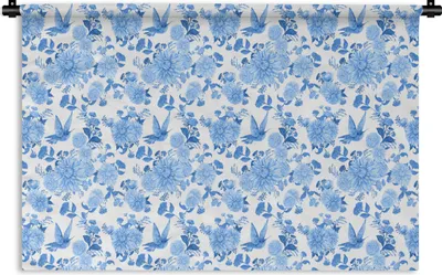 Produktbild von MuchoWow® Wandteppich Wandbehang Blumen - Muster - Blau 60x40 cm Tapisserie Dekoration Wandtuch - Wanddekorationen