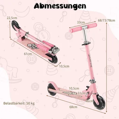 Produktbild von Faltbarer Kinderroller mit LED-Rädern, verstellbarem Lenker