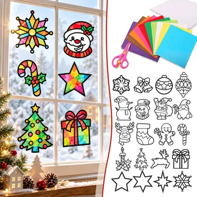 Bastelset Fensterbilder Weihnachten Sterne Schneeflocken DIY