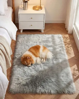 Imagen del producto de Omgoods - Alfombra para dormitorio, 120 x 170 cm - Gris claro y suave