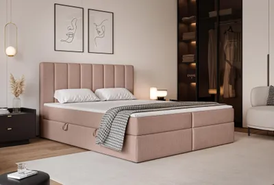 Image de Lit rembourré LEO 200 × 200 cm, lit double / lit pour adolescent, lit classique, lit avec coffre de rangement et surmatelas, coloris Herbi 70