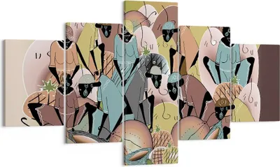 Produktbild von Bild auf Leinwand - Leinwandbild - 5 Teile - Afrikanisch Grafik Frauen - 125x70cm - Wand Bild - Wanddeko - Wandbilder - Leinwanddruck - Bilder - Wanddekoration - Leinwand bilder - EA125x70-4555
