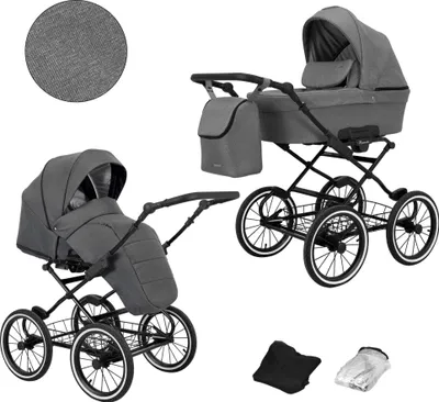 Image de Poussette Kunert Romantic 2in1 grise avec roues gonflables et cadre noir