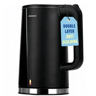 Produktbild von Aigostar - Doppelwand Edelstahl Wasserkocher, 2200W, 1,7 L, Schwarz