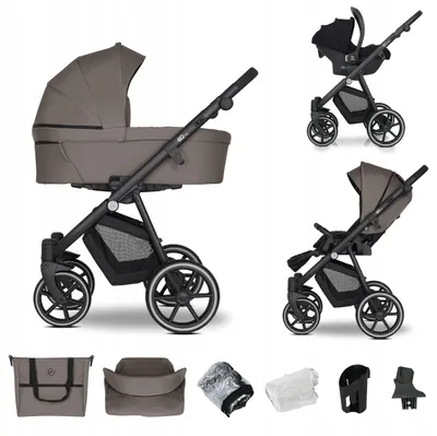 Produktbild von Kinderwagen Emjot EQ 3in1 Aluminium braun mit verstellbarem Sitz