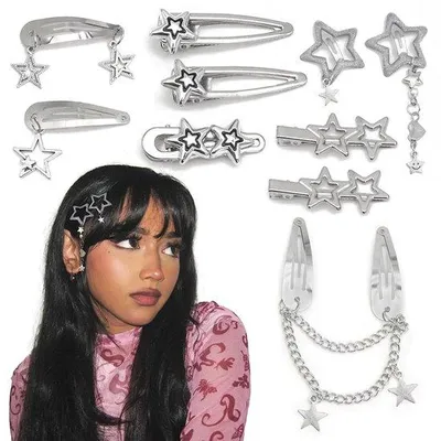 Image de Barrettes argentées, lot de 10, étoiles en métal
