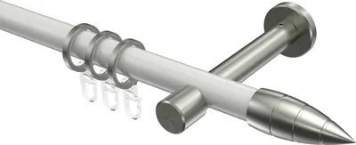 Produktbild von Interdeco Gardinenstange / Vorhangstange Weiß / Edelstahl-Optik, Typ Prestige Samanto (Rillenpatrone), 20 mm Ø 1-läufig, 200 cm