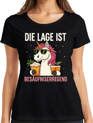 Produktbild von Die Lage ist besäufniserregend Einhorn Bier Party Cocktail Lustig Damen T-Shirt, Schwarz, S