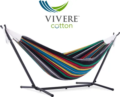 Produktbild von VIVERE Hängematte aus Baumwolle mit Gestell 250 cm – 200 kg Belastung - Rio Night