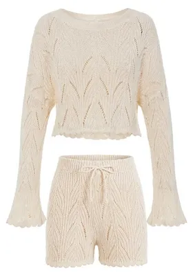 Produktbild von Kurzes, zweiteiliges Häkelpyjama-Set für Damen, Loungewear-Set