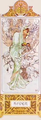 Zdjęcie produktu dla Obraz drukowany Alfonsa Muchy - Cztery pory roku II, zima, 1896 (91 x 30 cm)