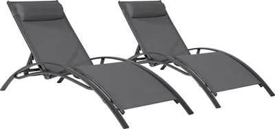 Image de Lot de 2 transats GALAPAGOS en textilène gris - aluminium gris anthracite