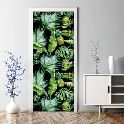 Produktbild von Dekorative Türtapete selbstklebend Klebefolie Türposter Türaufkleber Ananas und Blätter 85 x 200 cm