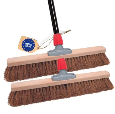 Produktbild von Novaliv 2x Kokosbesen 50 cm mit Stiel Kokosborsten Besen Naturborsten Ideal als Werkstattbesen mit Stiel Hallenbesen Industriebesen Hausbesen Kehrbesen Malerbesen Haarbesen Terassenbesen Besen weich