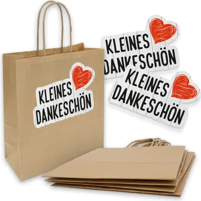 Produktbild von itenga 5x Geschenktüte mit Kordel 18x8x22cm + Sticker kleines Dankeschön