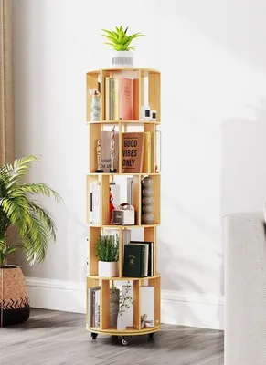 Produktbild von Unyqoos Drehbares Bücherregal mit 360° Rotation, 4 Rollen und 5 verstellbaren Etagen für platzsparende Nutzung