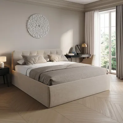 Produktbild von Home Collective Polsterbett 180x200 cm Doppelbett Bett mit verstellbarem Lattenrost & Bettkasten, gepolstertes Kopfteil, Germany | Creme