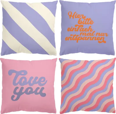 Produktbild von Dekokissen 4-teilig Muster drinnen / Indoor Zierkissen Samt waschbar Blumenmuster bunt Pop Art Sofakissen ohne Füllung