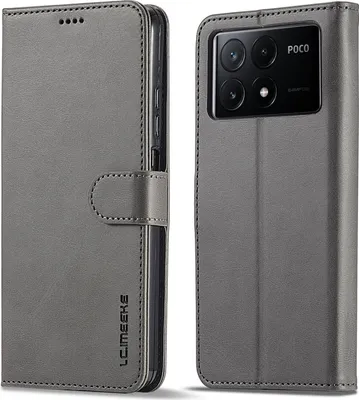 Image de Etui pour Xiaomi Poco X6 Pro étui en cuir avec fermeture magnétique et support, étui de protection Gris