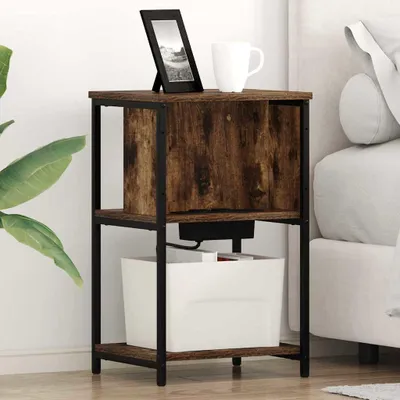 Produktbild von vidaXL Nachttisch 2 Stk. Räuchereiche 38 x 31 x 61 cm Holzwerkstoff