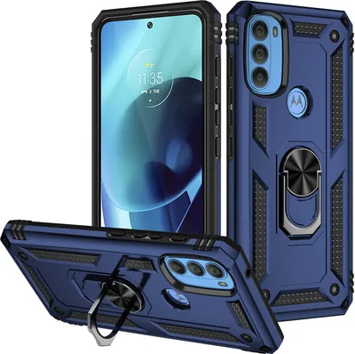 Produktbild von Moto G71 5G Hülle, Dual Layer Robust Militäre Schutzhülle mit Ringhalterung Ständer für Motorola Moto G71 5G Blau