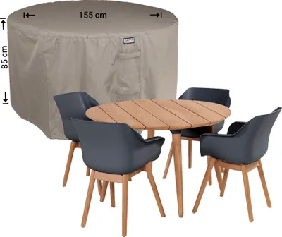 Produktbild von Raffles Covers Abdeckplane für runder Gartenmöbel-Set Ø 155 H: 85 cm | Atmungsaktiv | Wasserdicht | UV-beständig | Doppelnähte | Elastischer Kordelzug