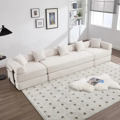 Produktbild von STILVORA Loungesofa mit modularer Funktion und Stauraum, Klappsofa mit frei kombinierbaren Modulen und Seitentaschen, Dreisitzer, perfekt für entspannte MomenteBeige