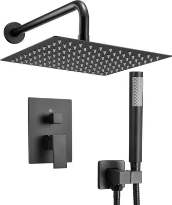 Produktbild von Duscharmatur-Set 10" quadratischer Regenduschkopf und Handbrause, mattschwarz