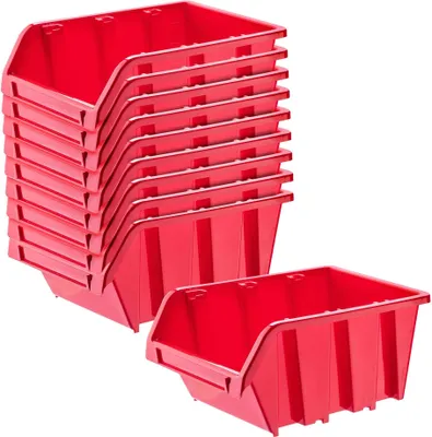 Image de KADAX caisse d'atelier empilable "Viken", caisse empilable, 230 mm, rouge ,10 pièces