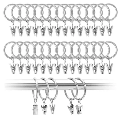 Gardinenringe mit Clips, 25 mm, Metall, silber, 50 Stück