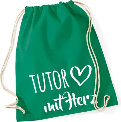 Produktbild von Huuraa Turnbeutel Tutor mit Herz 12 Liter Kelly Green Baumwolle Rucksack Geschenkidee
