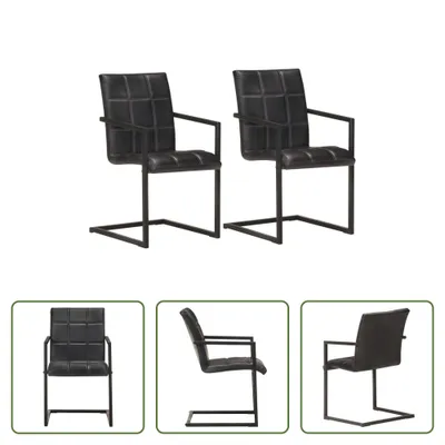 Produktbild von The Living Store Freischwinger 2 Stk. Schwarz Echtleder