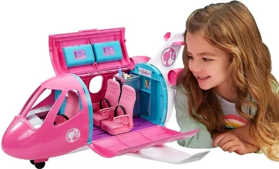 Produktbild von Barbie Puppen Fahrzeug Dream Plane Barbie Flugzeug Zubehör bewegliche Räder ohne Puppe / Anziehpuppe Barbiehaus ab 3 Jahren, mit Zubehör The Movie